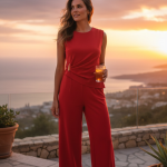 Elegante Conjunto de Malha Fria em Vermelho