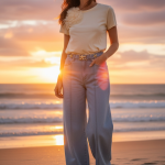 Calça em Algodão com Aplicações
