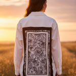 Camisa Branca com Estampado em Seda nas Costas