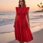 Vestido Nicola em Bordado Inglês na Cor Vermelho