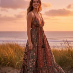 Vestido Boho Estampado 100% Seda